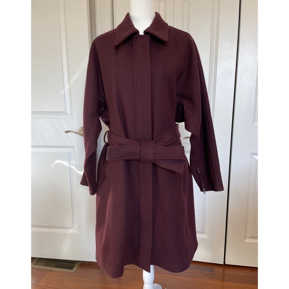 3.1 PHILLIP LIM Dolman Sleeve Zip Wool Coat In Burgundy